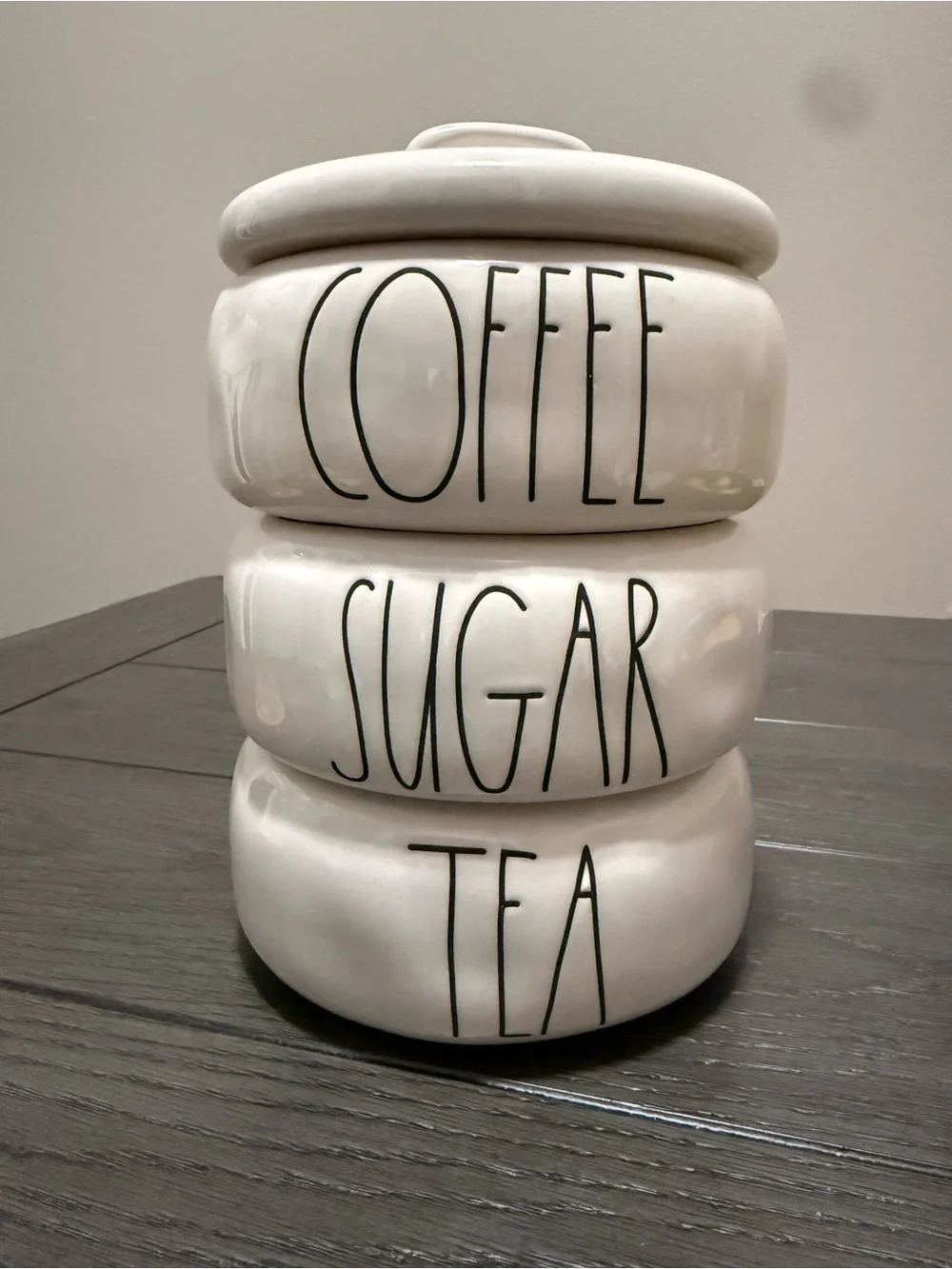 Rae Dunn White Ceramic Stackable Canister Trio - Coffee Sugar Tea